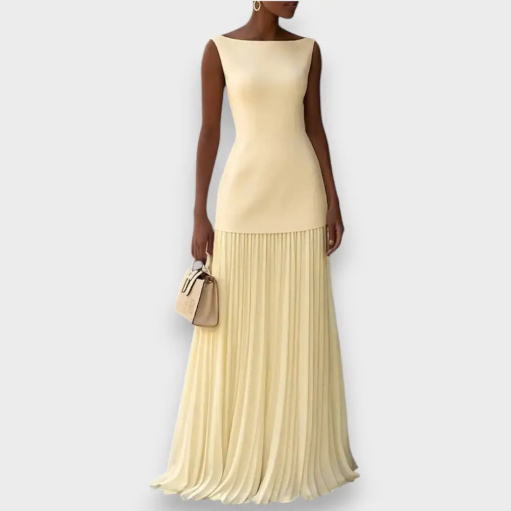 Pleated Sleeveless Flowing Maxi Dress
