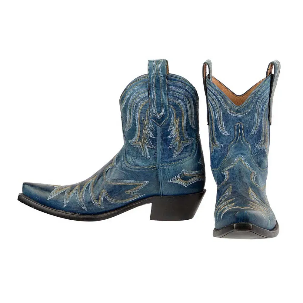 Faux-Leather Embroidered Snip-Toe Chunky-Heel Western Boots