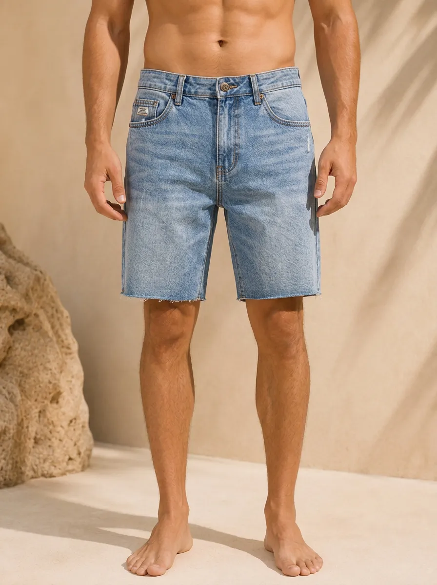 Men's Casual Summer Light Wash Distressed Denim Shorts