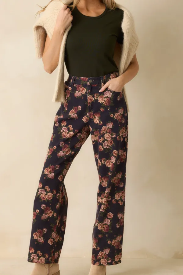 By Step Floral Straight Leg Jeans