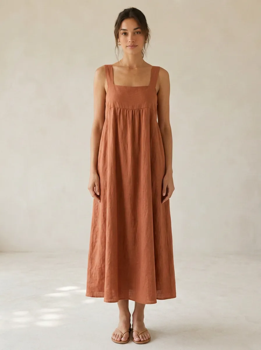 Women's Boho Tie-Strap Linen Backless Dress
