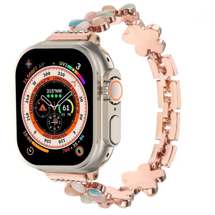 Clean-Lined Floral-Link Zinc Alloy Watch Band