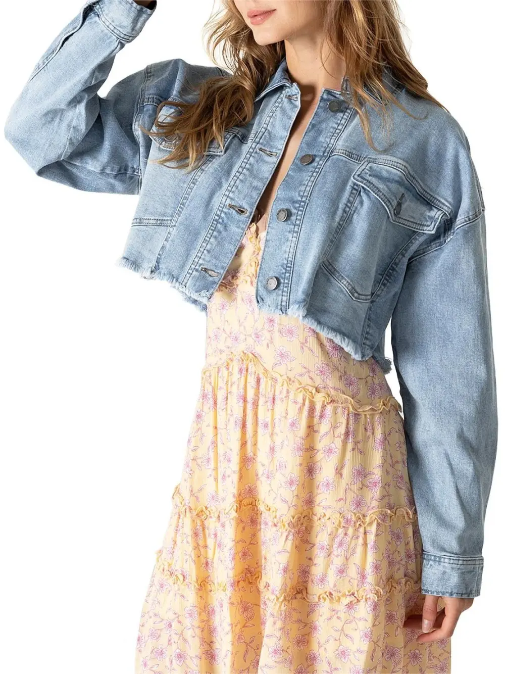 Dropped Shoulder Crop Denim Jacket