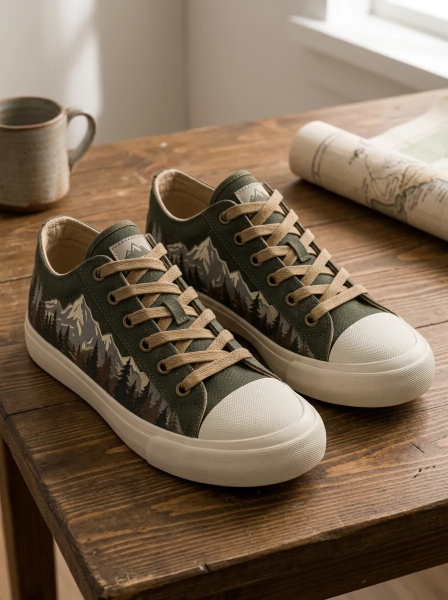 Men's Bold Nature Lover Mountain Forest Patterned Canvas Shoes