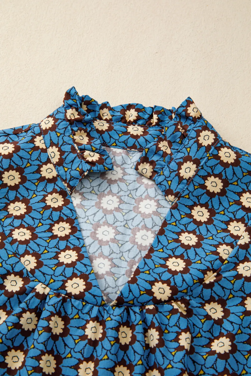 Sky Blue Retro Floral Print Blouse