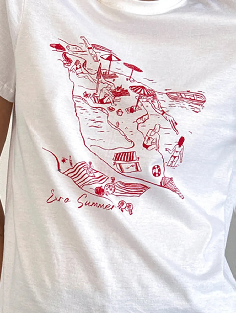 Royal Red Euro Summer White Tee