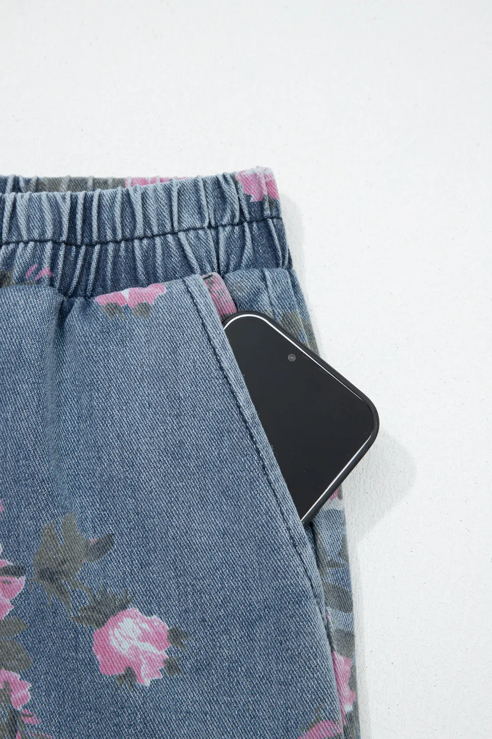 Light Blue Floral Pull On Jeans