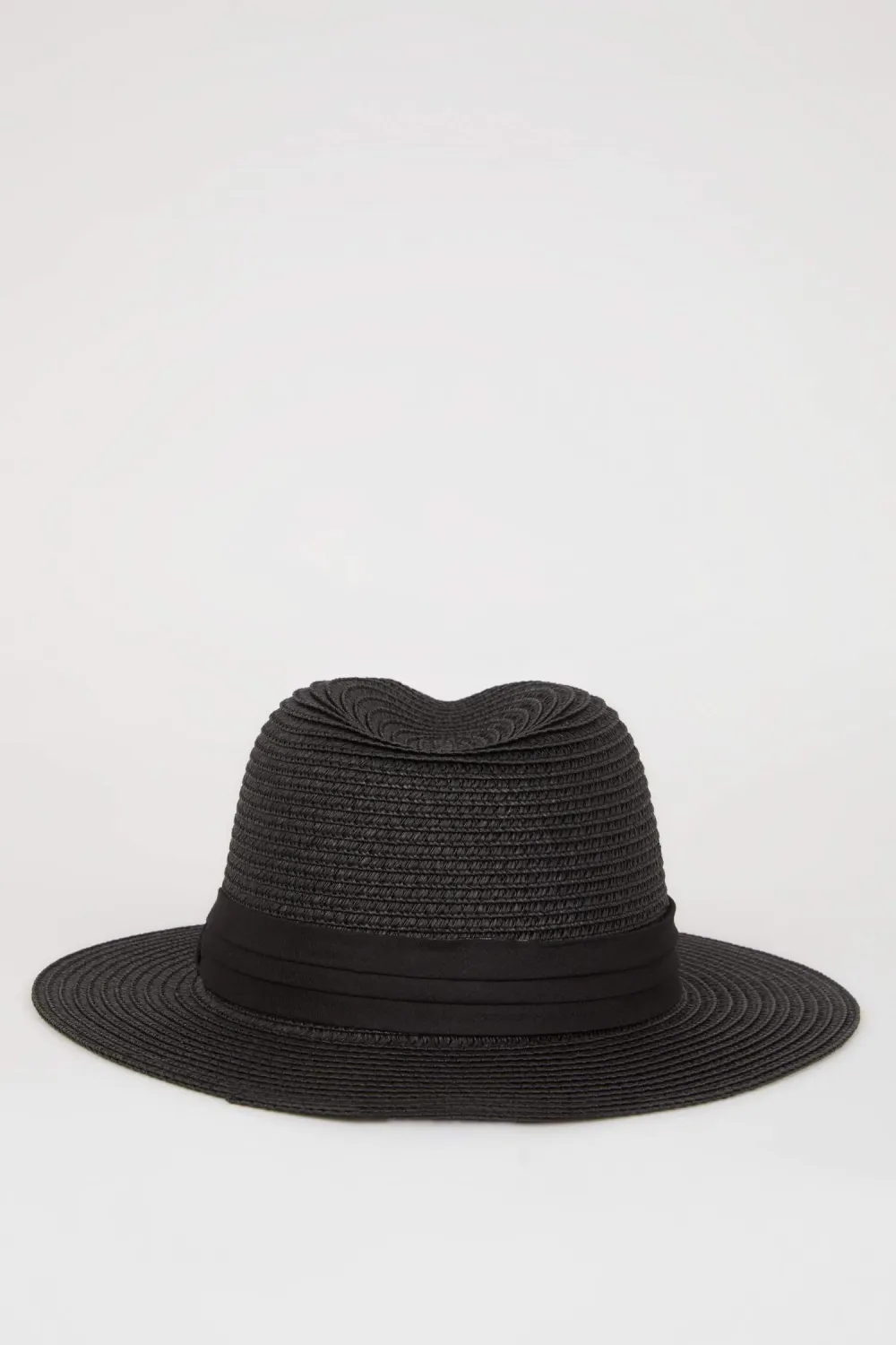 Ladies' Black Strappy Straw Hat
