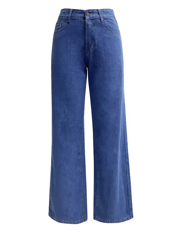 Refined High-Waist Washed Pocketed Straight Leg Jeans
