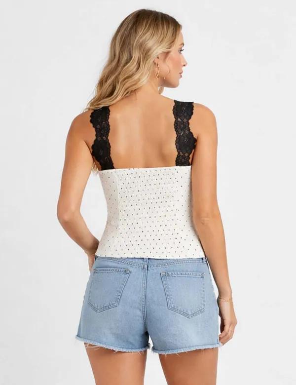 Chic Polka Dot Lace Strap V Neck Sleeveless Tank Top