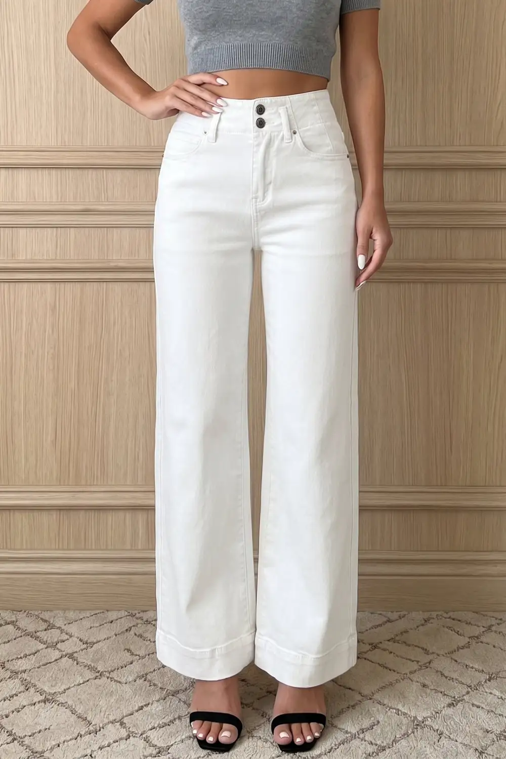 Women's Two Button High Waist Wide Leg Jeans