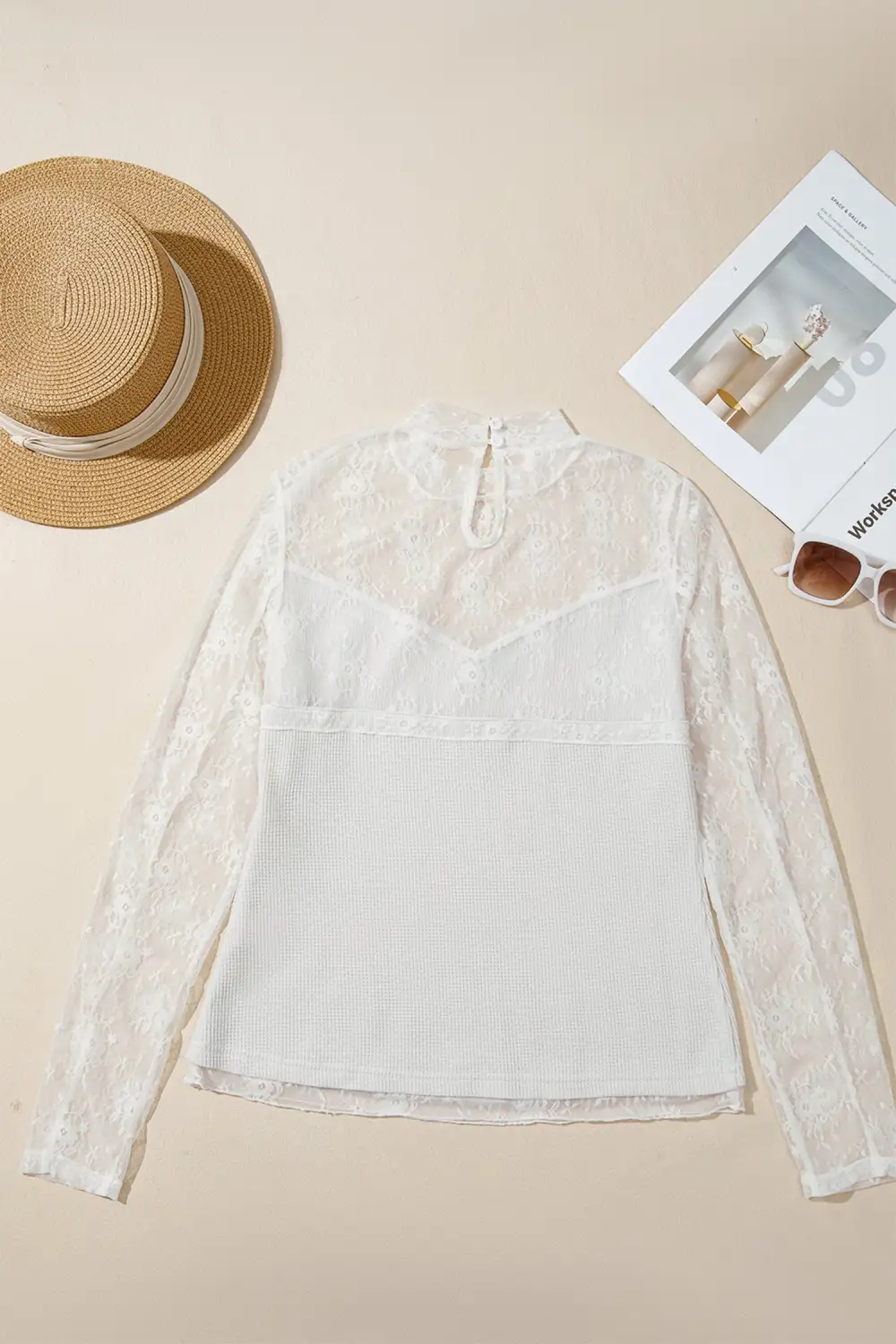 Stand Neck Waffle Knit Fitted Long Sleeve Top