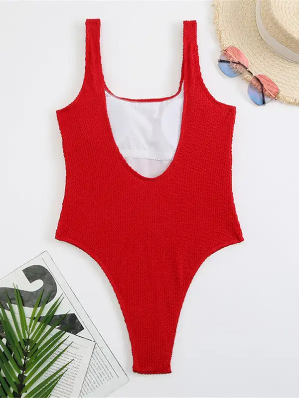 Candy Fluorescent Pleated Fabric One Piece Swimsuit