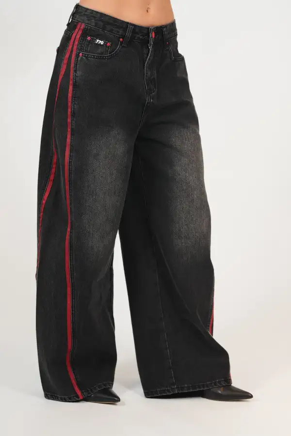 Side Stripe Sporty Wide Leg Jeans