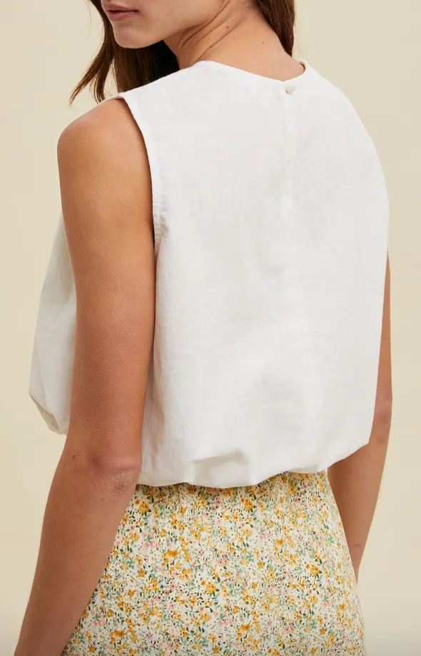 Ivory Linen Bubble Hem Sleeveless Top