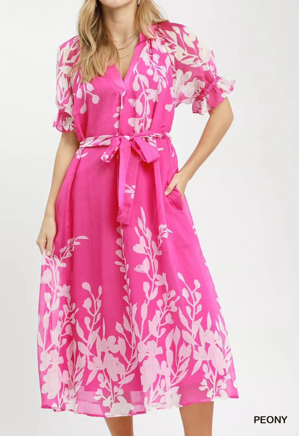 Tie Waist Midi Dress with Side Pockets