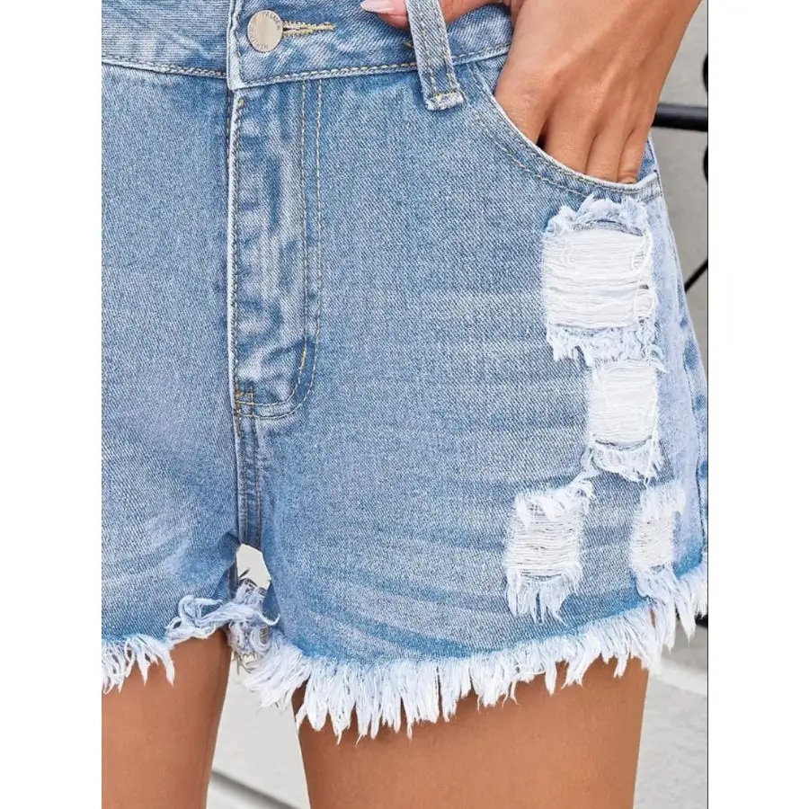 Chic Distressed Raw Hem Denim Shorts