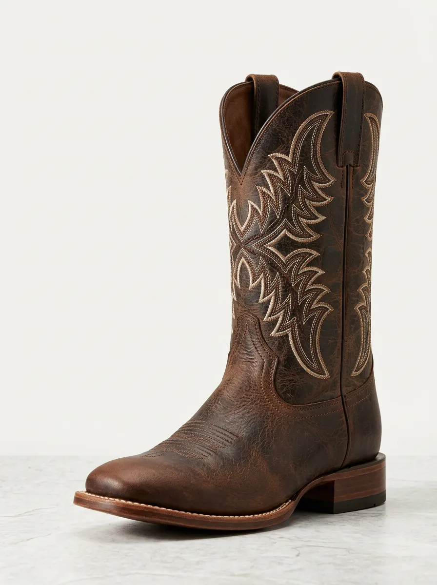 Men's Western Cowboy Embroidered Distressed Leather Printed Boots