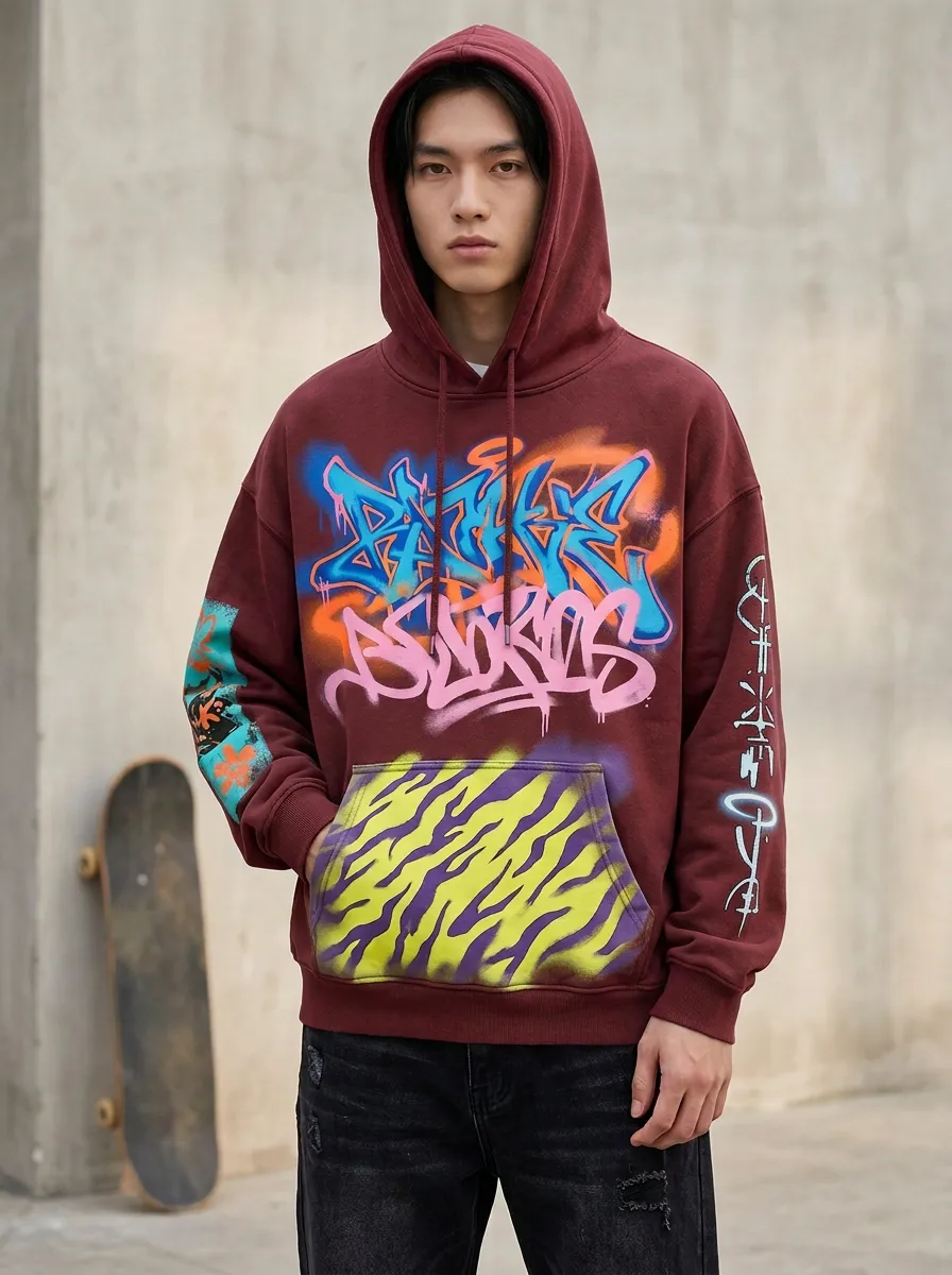Unisex Graffiti Tiger Stripe Graphic Hoodie