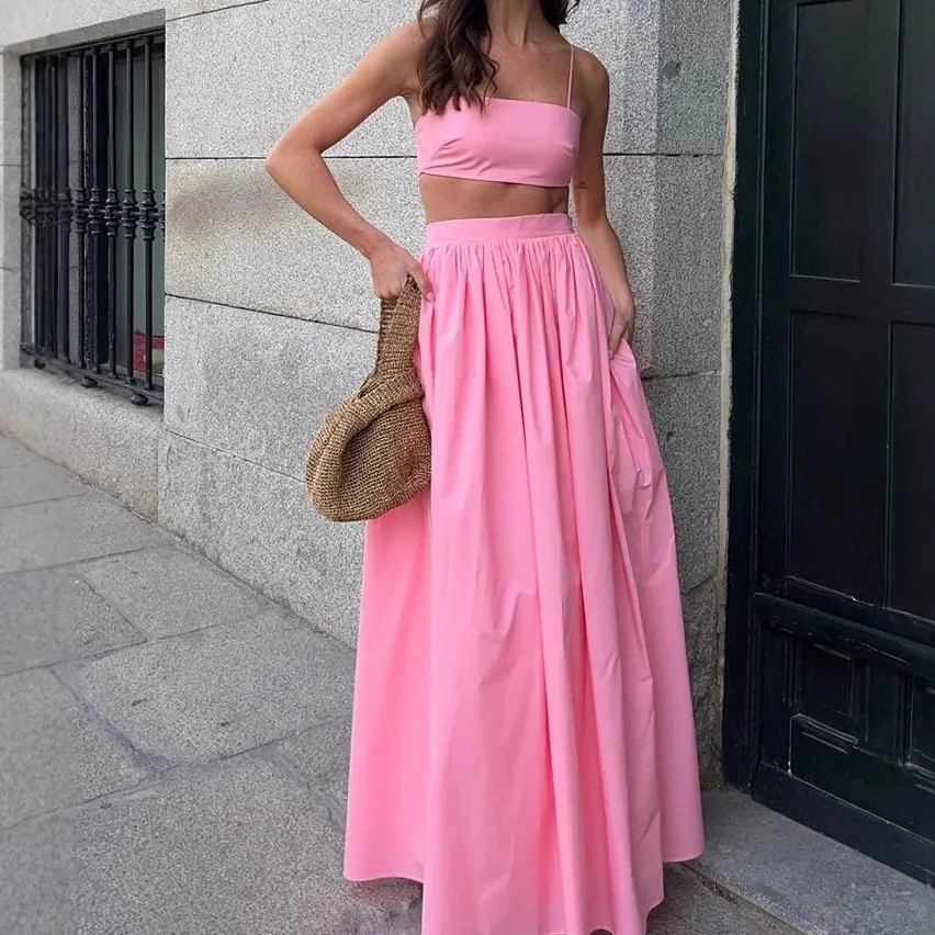 Polished Short Camisole And Long Skirt Set