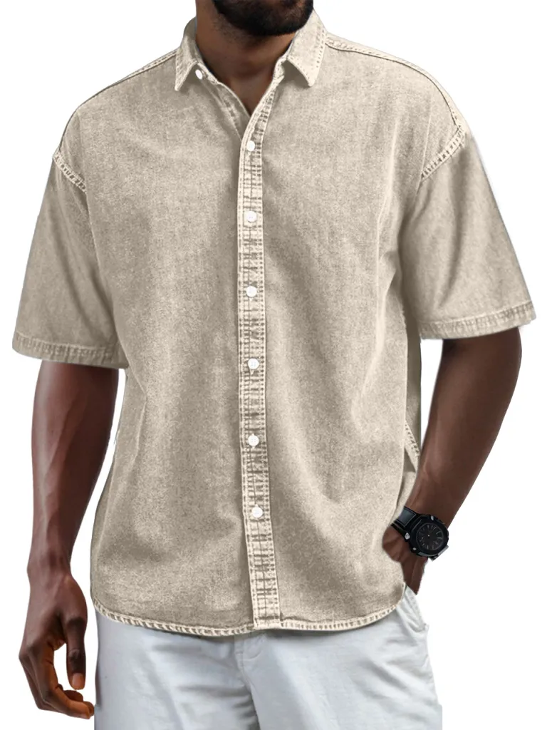 Short Sleeve Camp Collar Button Front Shirt