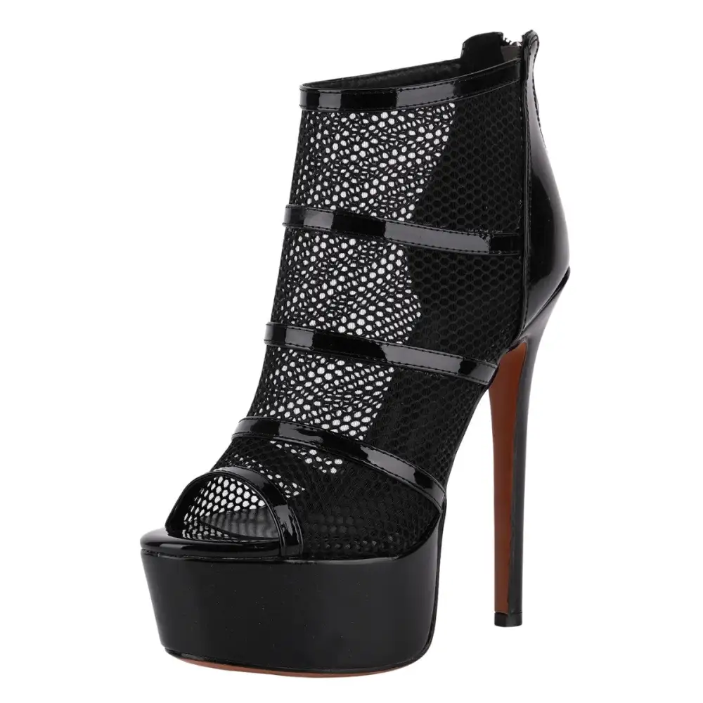 Open Toe Platform Mesh Stiletto Bootie Sandals