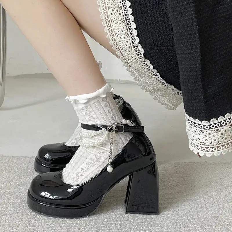 Pearl-Detail Square-Heel Platform Pumps