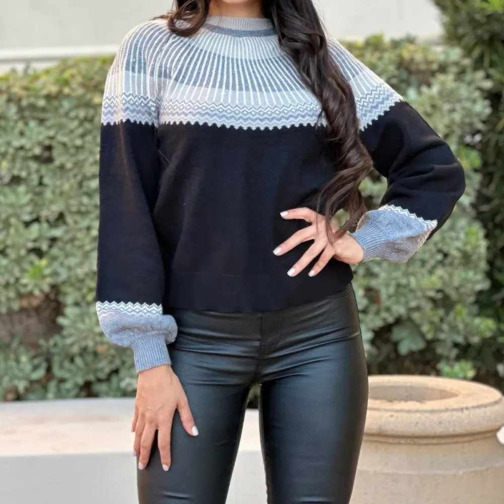 Color Block Knit Pullover Sweater