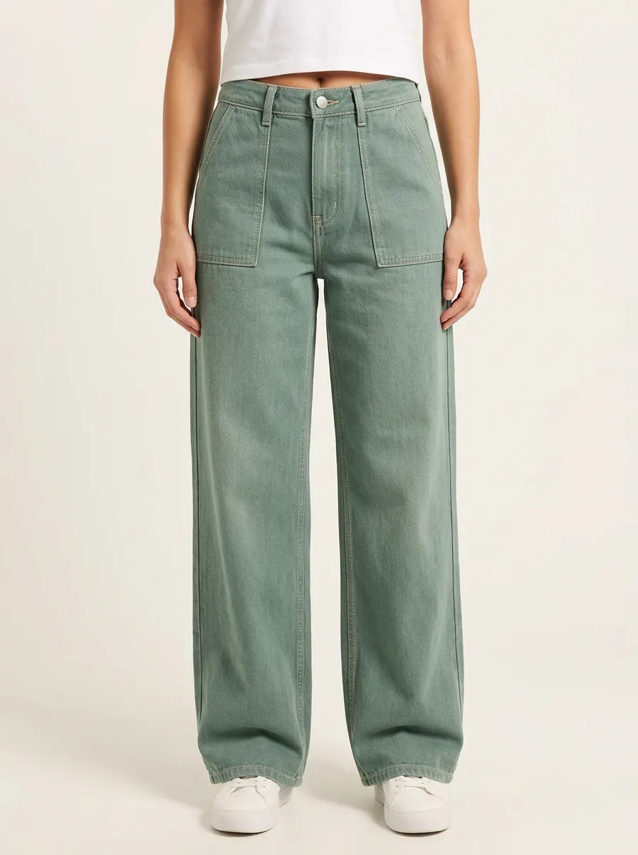 Women's Patch-Pocket Utility-Pocket Wide-Leg Pants