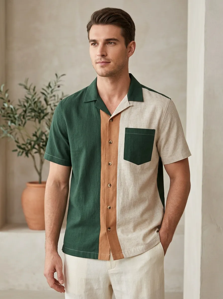 Men's Casual Niche Colorblock Patchwork Printed Shirt