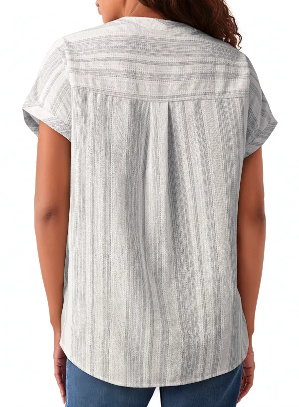 Gray Breathable Gauze Half Button Blouse