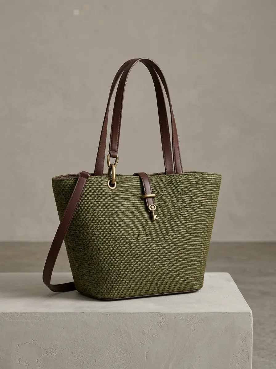 Woven Top-Handle Key-Charm Women's Tote Bag