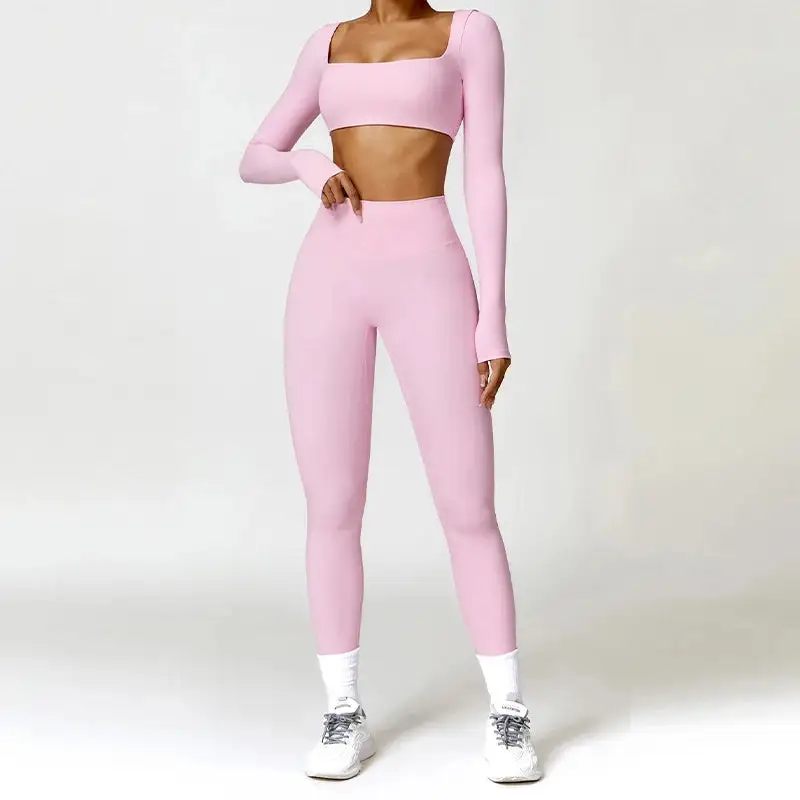 Piece Long Sleeve Gym Set Yoga Quick Running Leggings Workout Sports