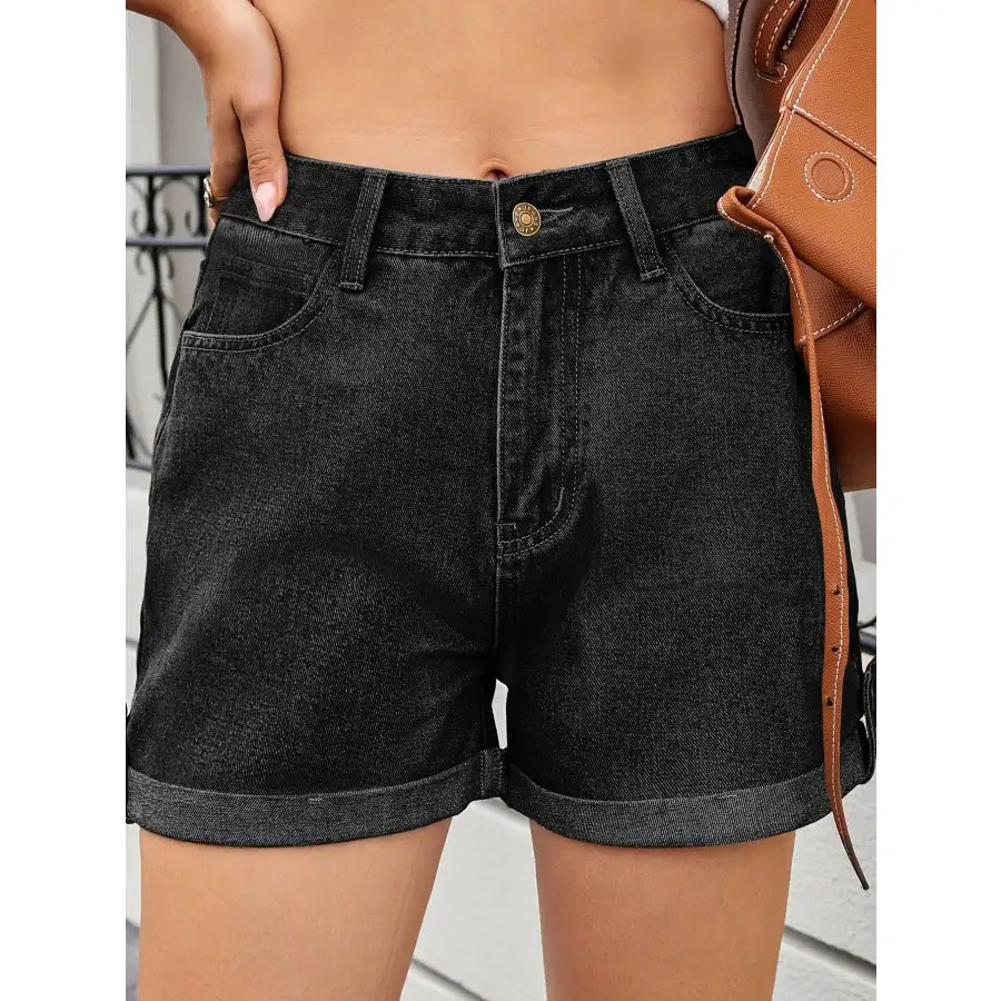 High Waist Rolled Hem Gradient Denim Shorts