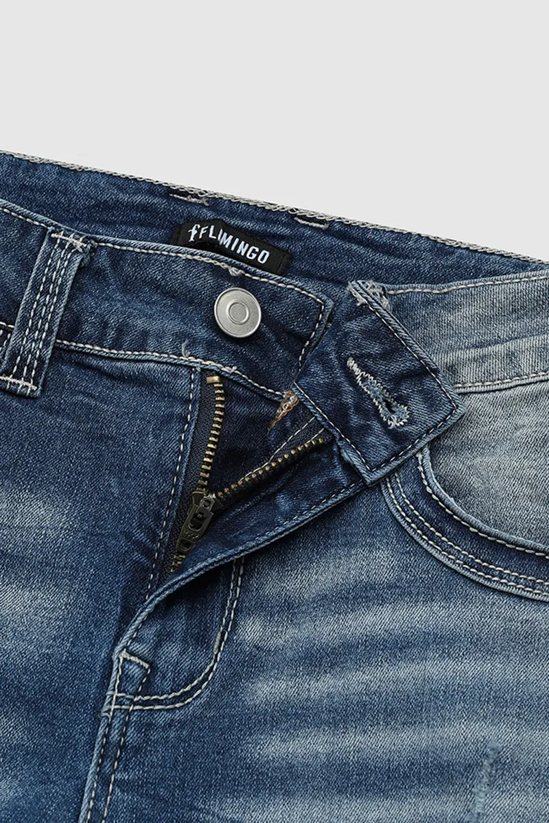 Mid Waist Wash Straight Leg Jeans