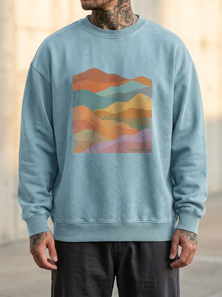 Men's Nature Lover Retro Mountain Landscape Printed Sweatshirt