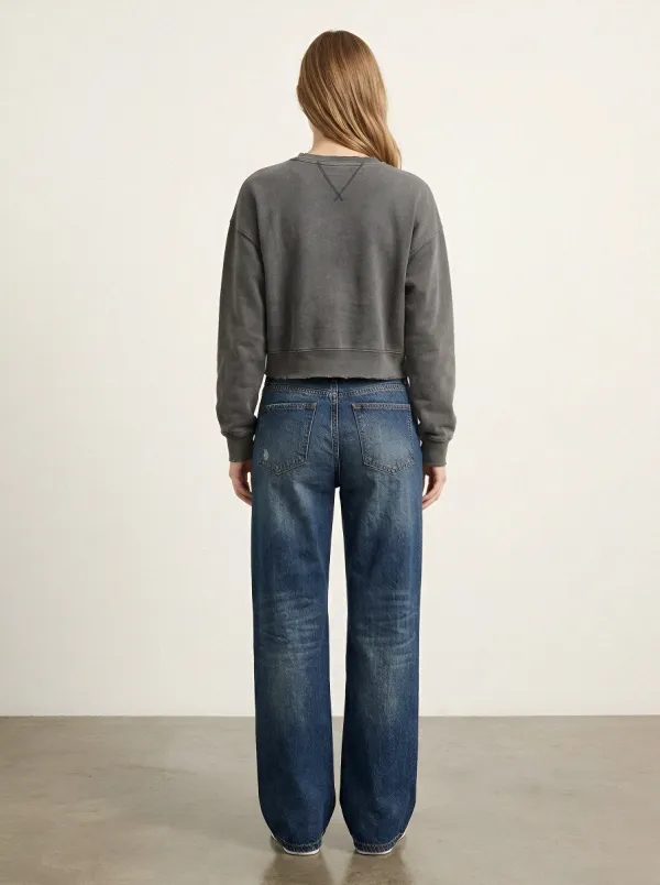 Women's Classic Casual Distressed Wide Leg Denim Baggy Jeans