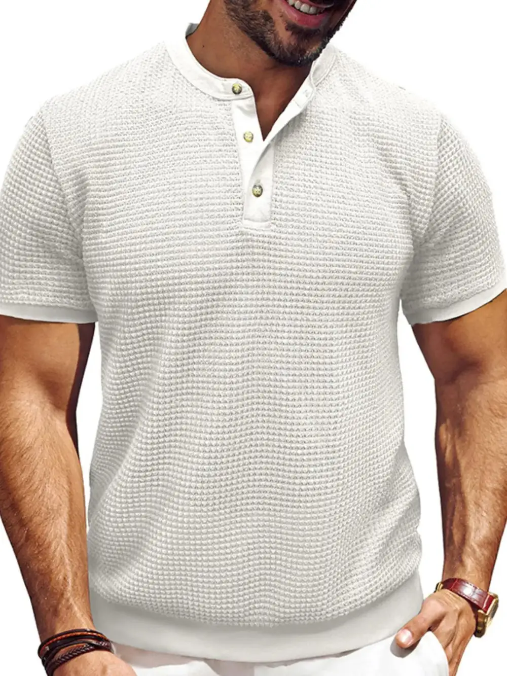Textured Henley Short Sleeve Tee