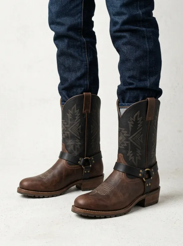Men's Western Cowboy Geometric Embroidered Printed Boots