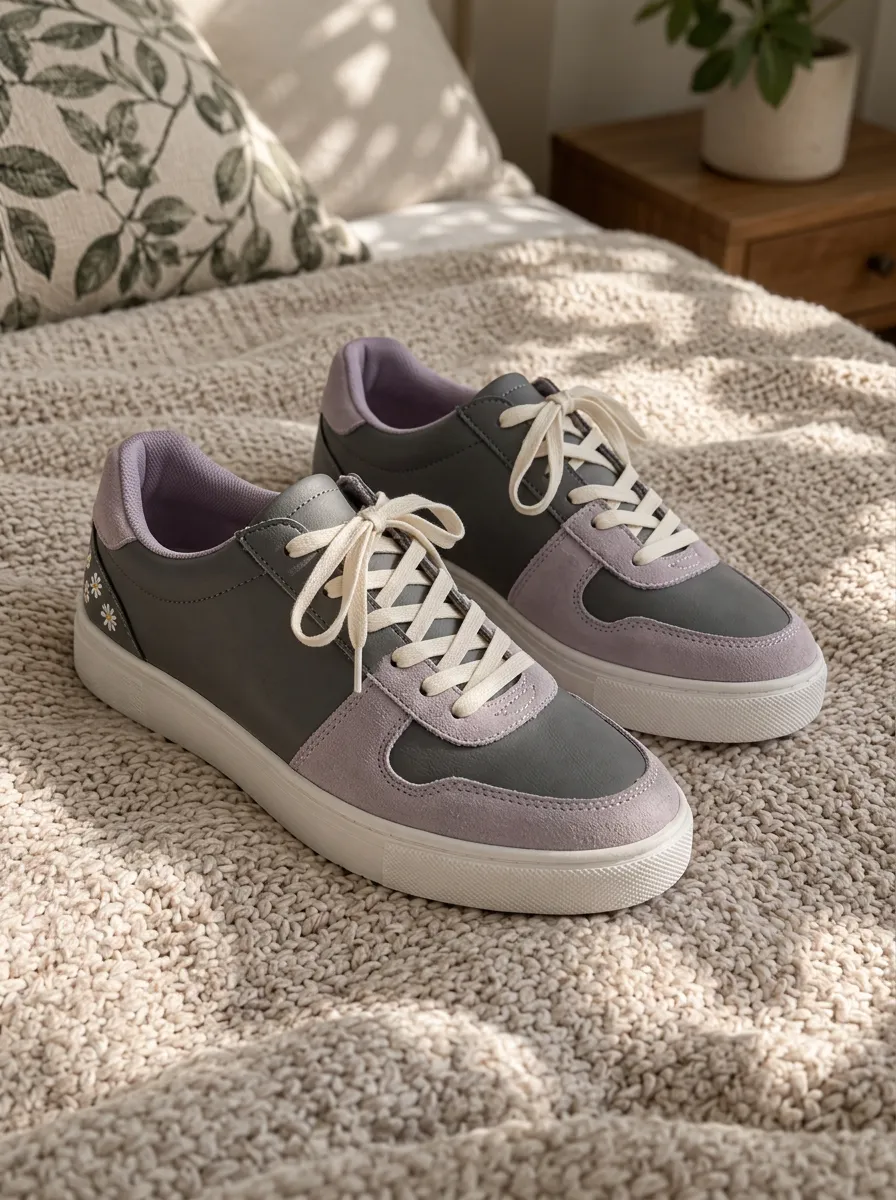Women's Daisy Floral Grey Purple Printed Sneakers