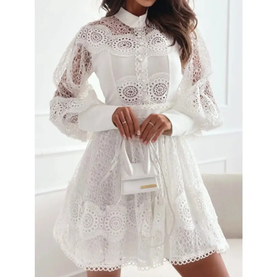 Lace Lantern Sleeve Mini Dress