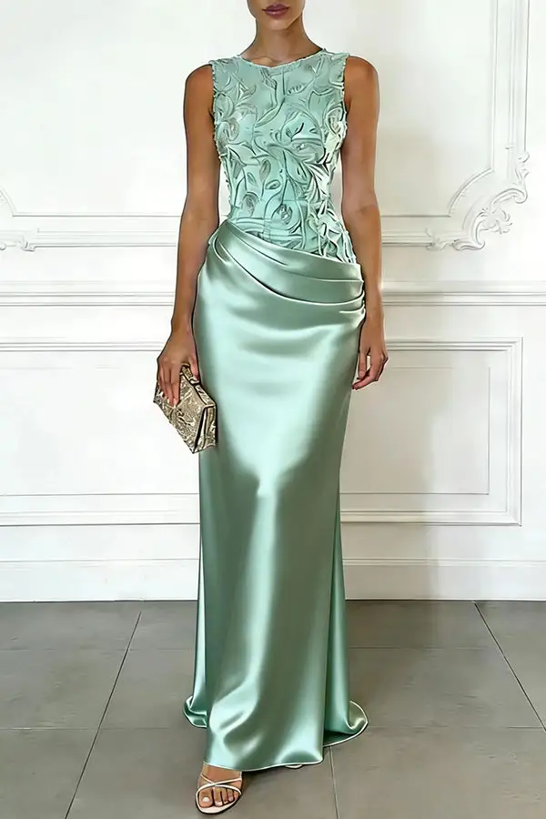 Streamlined Ruched Sleeveless And Flowing Maxi Skirt Set