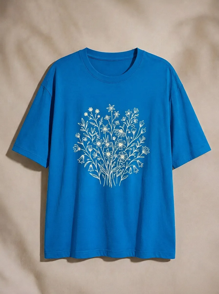 Women's Botanical Nature Lover Wildflower Bouquet Printed T-shirt