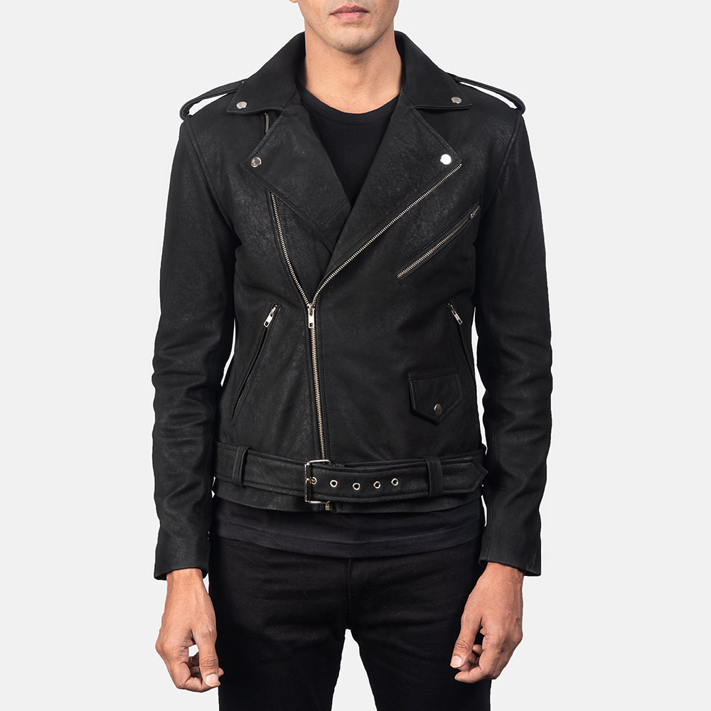 Men's Modern Biker Leather Distressed Jacket