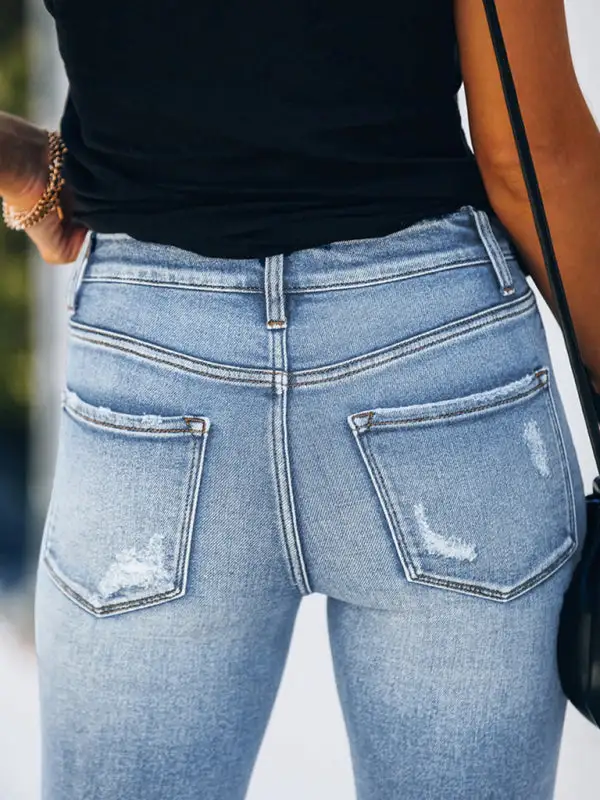 Denim Slim Ripped High Stretch Trousers Pants