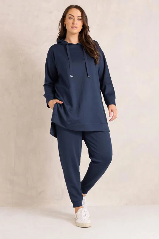 Navy Blue Luxe Drawstring Hoodie detail 1