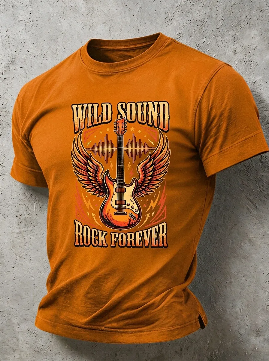 Unisex Rock Music Lover Winged Guitar Printed T-shirt