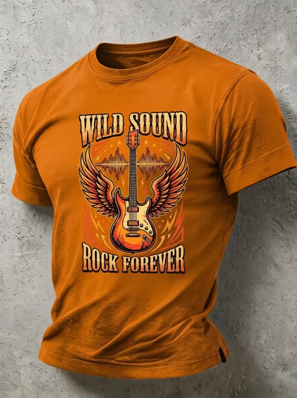 Unisex Rock Music Lover Winged Guitar Printed T-shirt