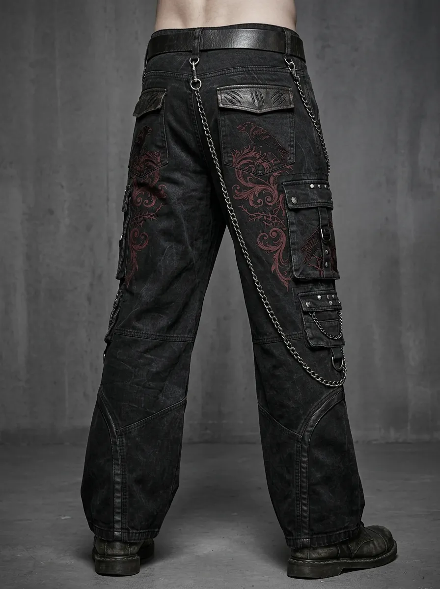 Shadow Raven Floral Gothic Edit Men's Gothic Cargo Pants