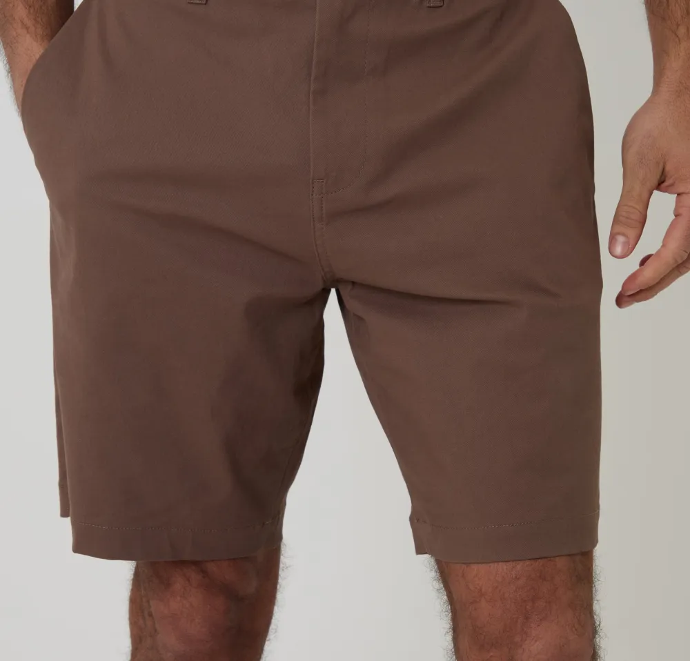 Brown Regular-Fit Stretch Twill Shorts